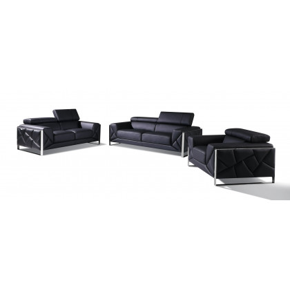 GUF 903 Sofa Set - Black, Genuine Italian Leather