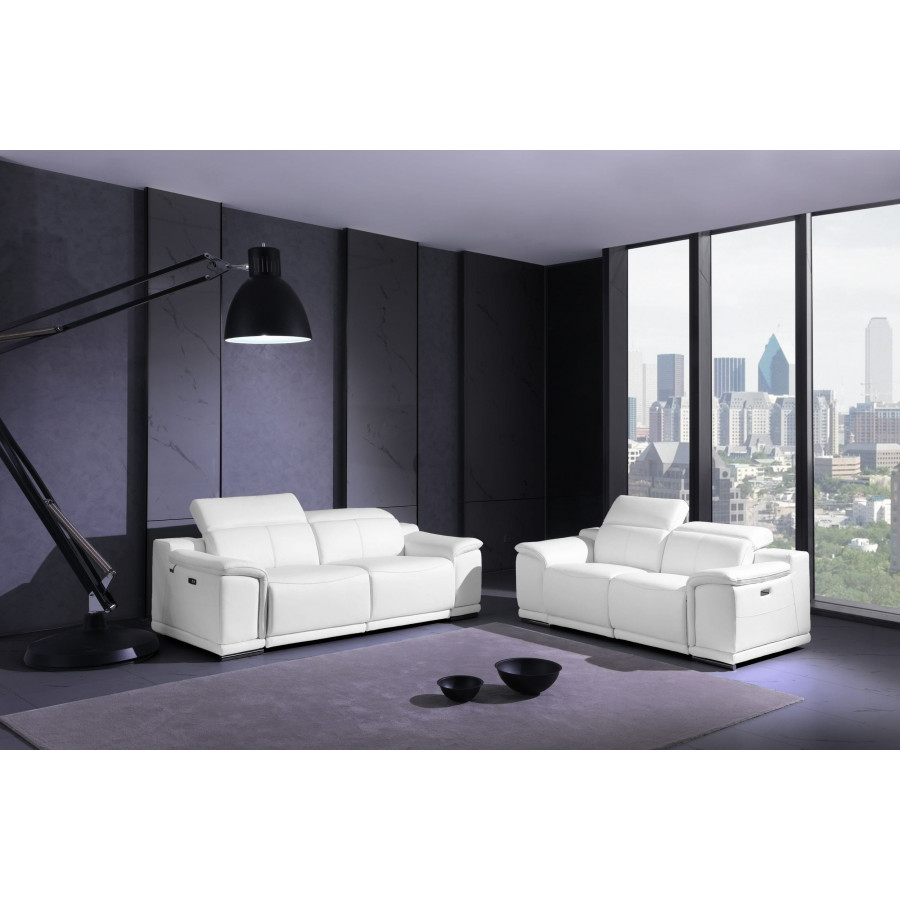 GUF 9762 Power Reclining Sofa with Loveseat - White, Genuine Italian Leather