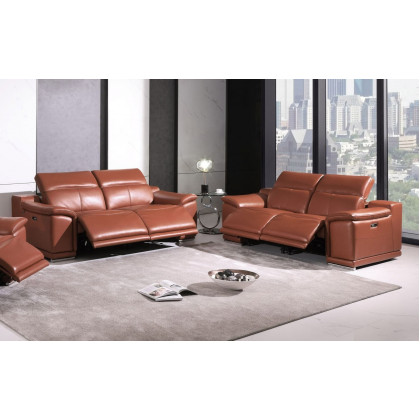 GUF 9762 Power Reclining Sofa with Loveseat - Camel, Genuine Italian Leather