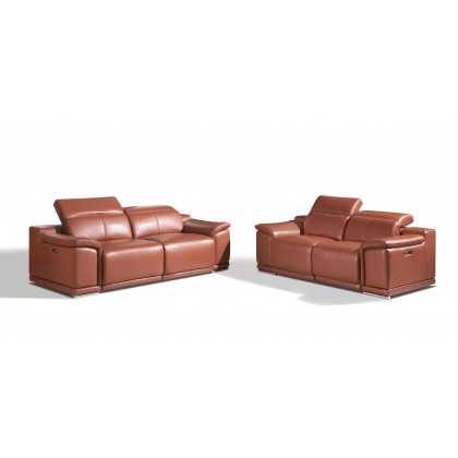 GUF 9762 Power Reclining Sofa with Loveseat - Camel, Genuine Italian Leather