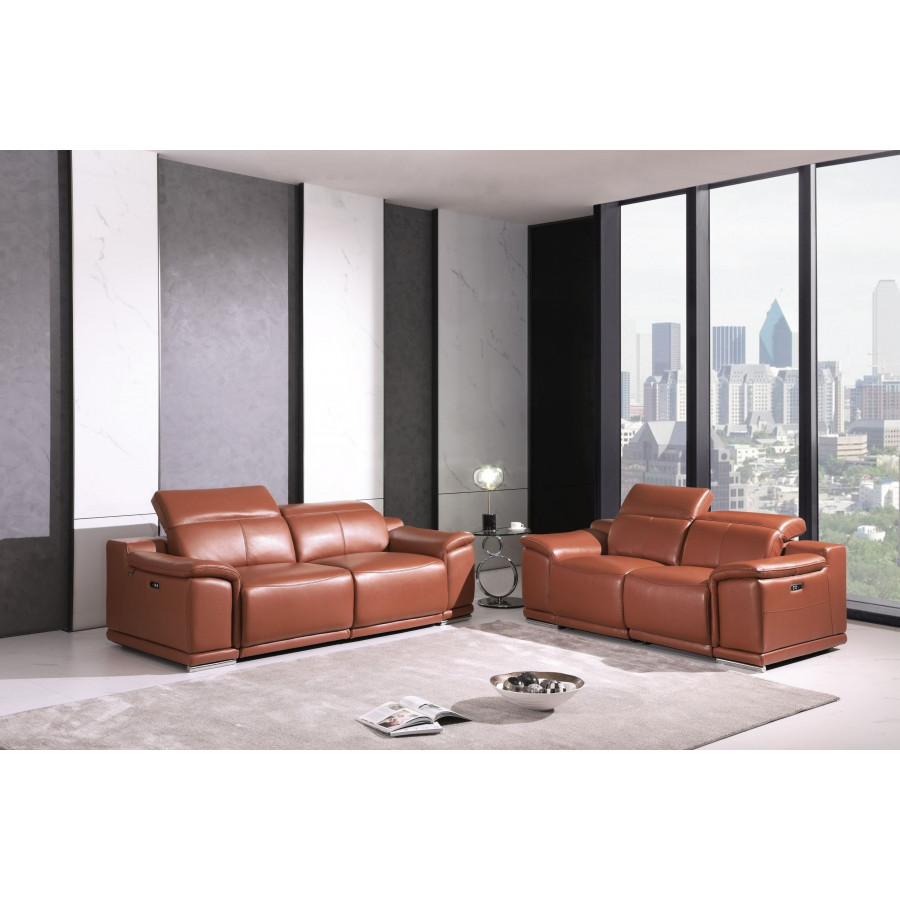GUF 9762 Power Reclining Sofa with Loveseat - Camel, Genuine Italian Leather