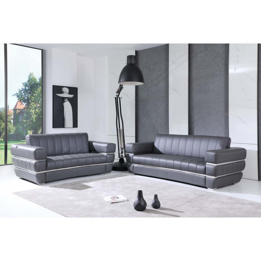 GUF 904 Sofa with Loveseat - Dark Gray, Genuine Leather