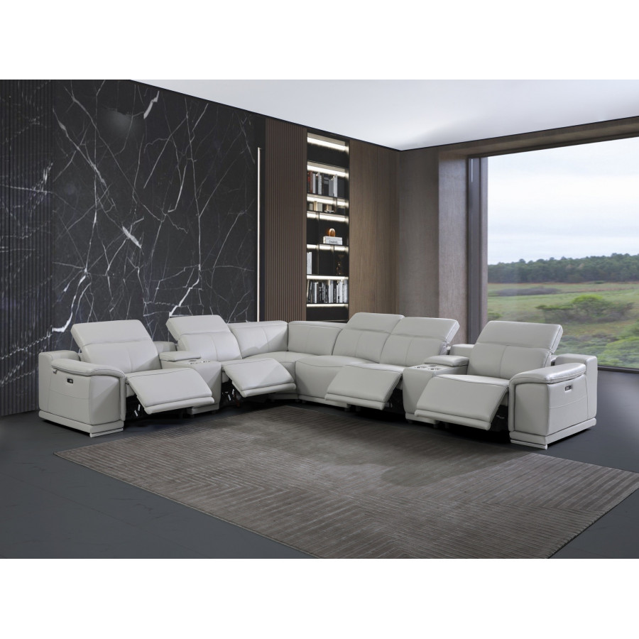 GUF 9762 4 Power Reclining 8pc Sectional with 2 Consoles - Gray, Genuine Italian Leather