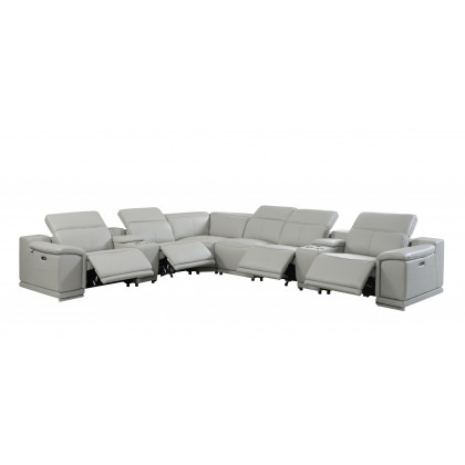GUF 9762 4 Power Reclining 8pc Sectional with 2 Consoles - Gray, Genuine Italian Leather