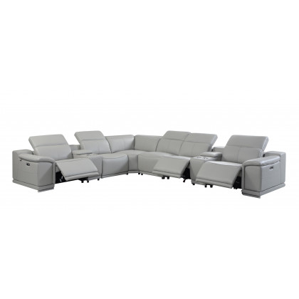 GUF 9762 3 Power Reclining 8pc Sectional with 2 Consoles - Gray, Genuine Italian Leather