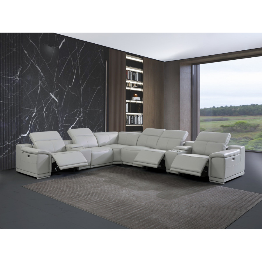 GUF 9762 3 Power Reclining 8pc Sectional with 2 Consoles - Gray, Genuine Italian Leather