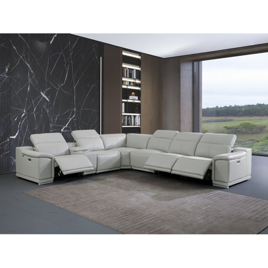 GUF 9762 3 Power Reclining 7pc Sectional with 1 Console - Gray, Genuine Italian Leather