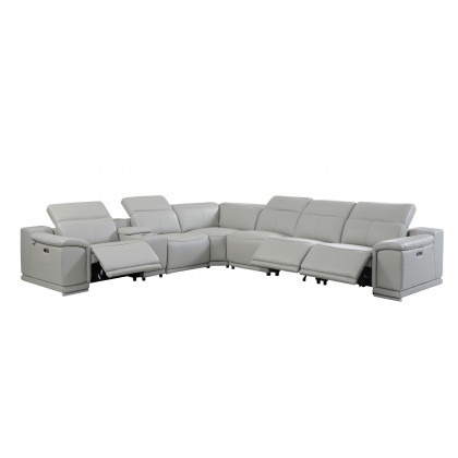 GUF 9762 3 Power Reclining 7pc Sectional with 1 Console - Gray, Genuine Italian Leather
