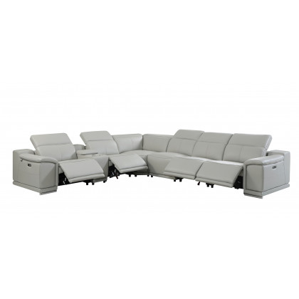 GUF 9762 4 Power Reclining 7pc Sectional with 1 Console - Gray, Genuine Italian Leather