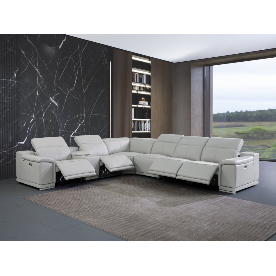 GUF 9762 4 Power Reclining 7pc Sectional with 1 Console - Gray, Genuine Italian Leather