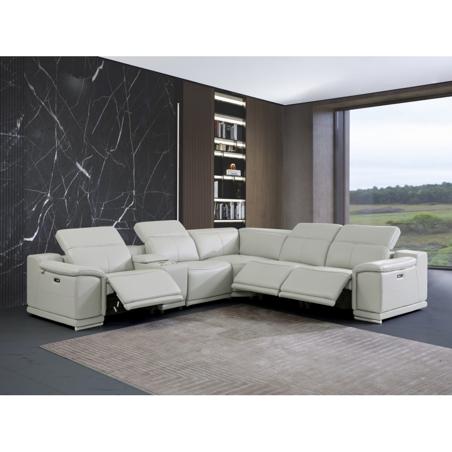 GUF 9762 3 Power Reclining 6pc Sectional with 1 Console - Gray, Genuine Italian Leather