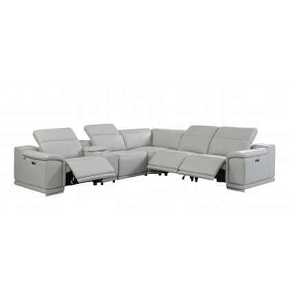 GUF 9762 3 Power Reclining 6pc Sectional with 1 Console - Gray, Genuine Italian Leather