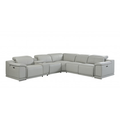 GUF 9762 3 Power Reclining 6pc Sectional with 1 Console - Gray, Genuine Italian Leather