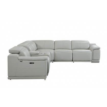 GUF 9762 3 Power Reclining 6pc Sectional with 1 Console - Gray, Genuine Italian Leather