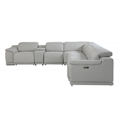 GUF 9762 3 Power Reclining 7pc Sectional with 1 Console - Gray, Genuine Italian Leather
