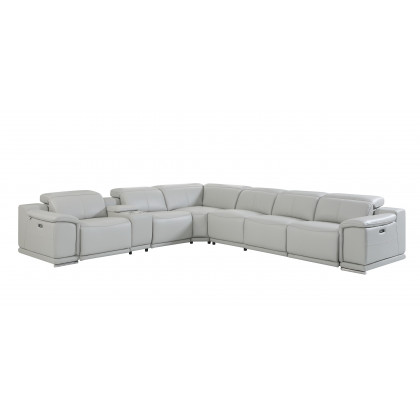 GUF 9762 3 Power Reclining 7pc Sectional with 1 Console - Gray, Genuine Italian Leather
