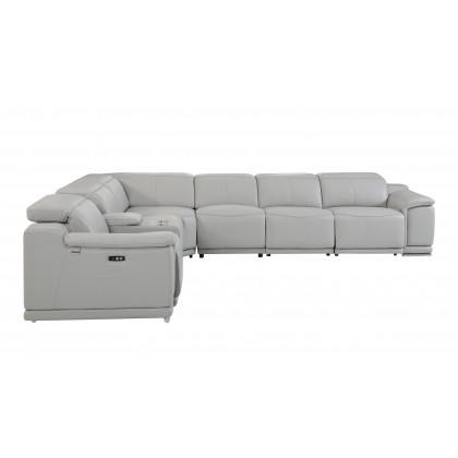 GUF 9762 3 Power Reclining 7pc Sectional with 1 Console - Gray, Genuine Italian Leather