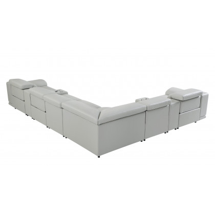 GUF 9762 3 Power Reclining 8pc Sectional with 2 Consoles - Gray, Genuine Italian Leather