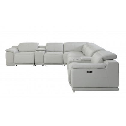 GUF 9762 3 Power Reclining 8pc Sectional with 2 Consoles - Gray, Genuine Italian Leather