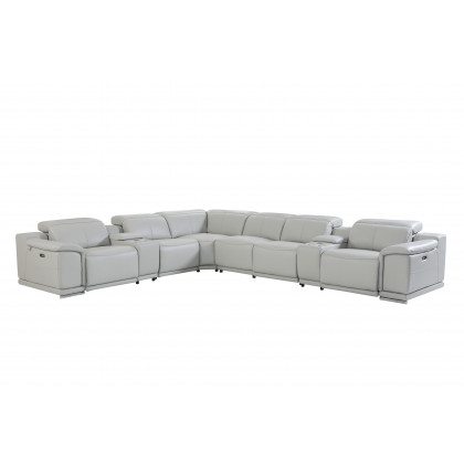 GUF 9762 3 Power Reclining 8pc Sectional with 2 Consoles - Gray, Genuine Italian Leather