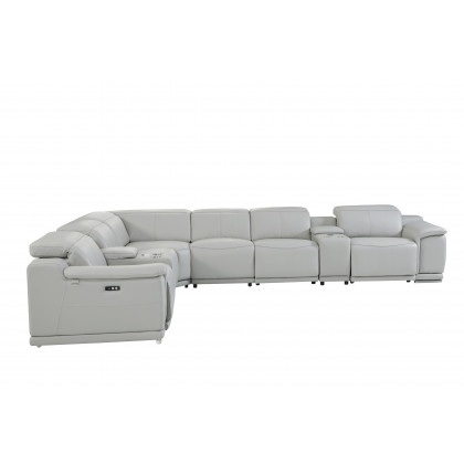 GUF 9762 3 Power Reclining 8pc Sectional with 2 Consoles - Gray, Genuine Italian Leather