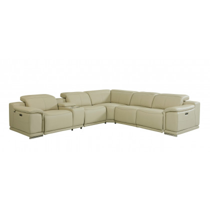 GUF 9762 3 Power Reclining 6pc Sectional with 1 Console - Beige, Genuine Italian Leather