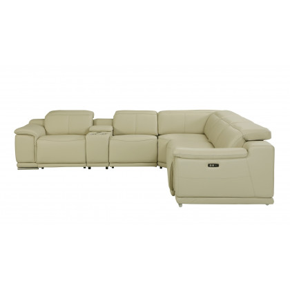 GUF 9762 3 Power Reclining 6pc Sectional with 1 Console - Beige, Genuine Italian Leather