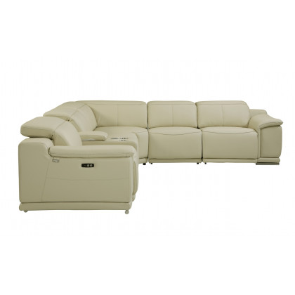 GUF 9762 3 Power Reclining 6pc Sectional with 1 Console - Beige, Genuine Italian Leather