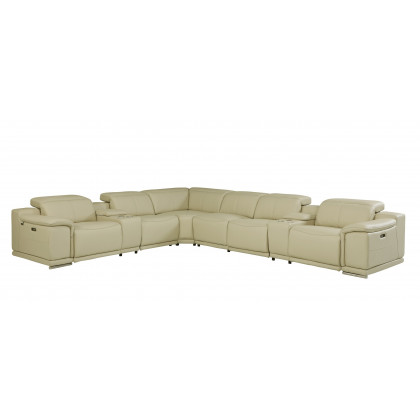 GUF 9762 4 Power Reclining 8pc Sectional with 2 Consoles - Beige, Genuine Italian Leather