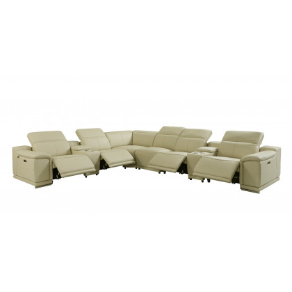 GUF 9762 4 Power Reclining 8pc Sectional with 2 Consoles - Beige, Genuine Italian Leather