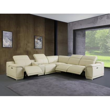 GUF 9762 3 Power Reclining 6pc Sectional with 1 Console - Beige, Genuine Italian Leather