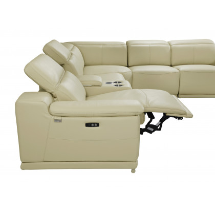 GUF 9762 3 Power Reclining 6pc Sectional with 1 Console - Beige, Genuine Italian Leather