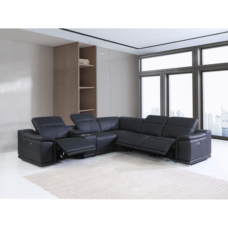 GUF 9762 3 Power Reclining 6pc Sectional with 1 Console - Black, Genuine Italian Leather