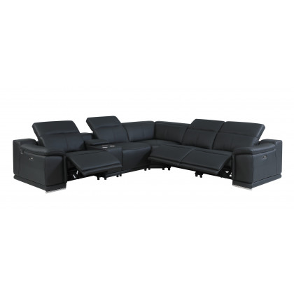 GUF 9762 3 Power Reclining 6pc Sectional with 1 Console - Black, Genuine Italian Leather