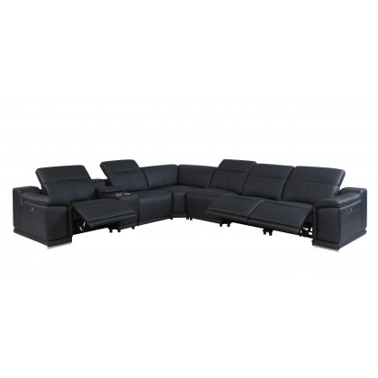GUF 9762 3 Power Reclining 7pc Sectional with 1 Console - Black, Genuine Italian Leather