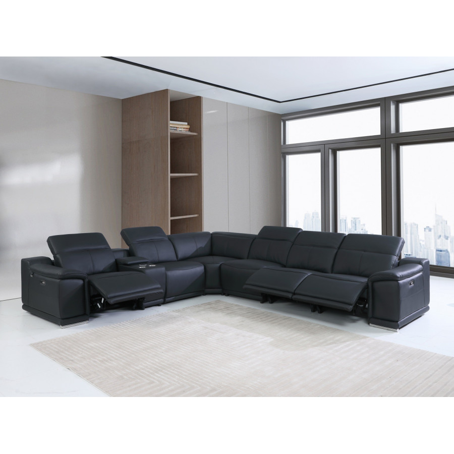 GUF 9762 3 Power Reclining 7pc Sectional with 1 Console - Black, Genuine Italian Leather