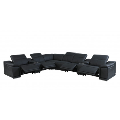 GUF 9762 4 Power Reclining 8pc Sectional with 2 Consoles - Black, Genuine Italian Leather