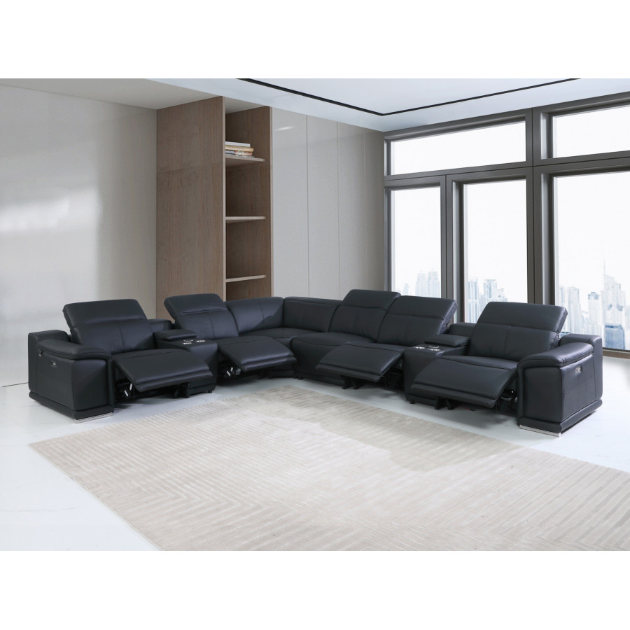 GUF 9762 4 Power Reclining 8pc Sectional with 2 Consoles - Black, Genuine Italian Leather