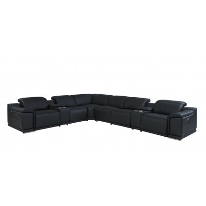 GUF 9762 3 Power Reclining 8pc Sectional with 2 Consoles - Black, Genuine Italian Leather