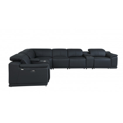 GUF 9762 3 Power Reclining 8pc Sectional with 2 Consoles - Black, Genuine Italian Leather