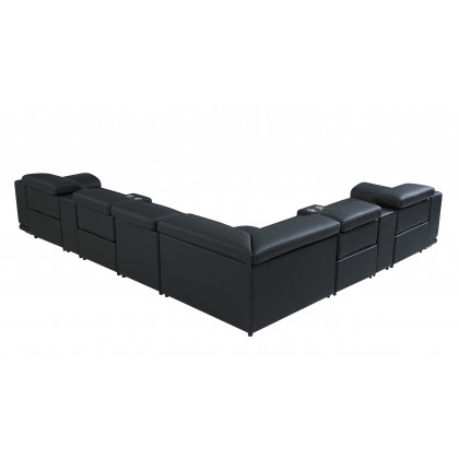 GUF 9762 4 Power Reclining 8pc Sectional with 2 Consoles - Black, Genuine Italian Leather