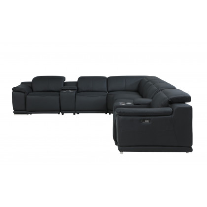 GUF 9762 3 Power Reclining 8pc Sectional with 2 Consoles - Black, Genuine Italian Leather