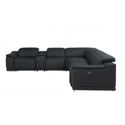 GUF 9762 3 Power Reclining 7pc Sectional with 1 Console - Black, Genuine Italian Leather
