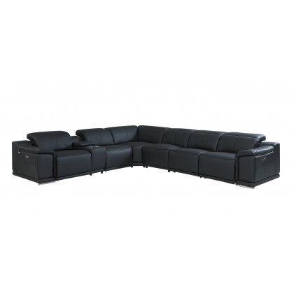 GUF 9762 3 Power Reclining 7pc Sectional with 1 Console - Black, Genuine Italian Leather