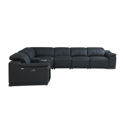 GUF 9762 3 Power Reclining 7pc Sectional with 1 Console - Black, Genuine Italian Leather
