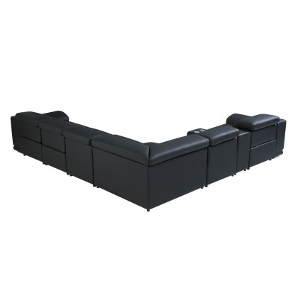 GUF 9762 3 Power Reclining 7pc Sectional with 1 Console - Black, Genuine Italian Leather