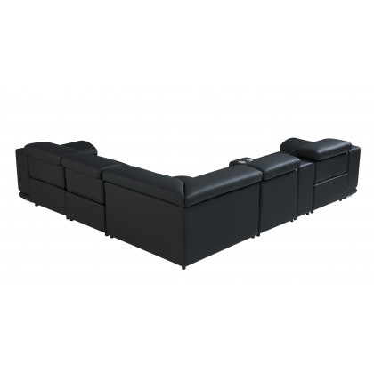 GUF 9762 3 Power Reclining 6pc Sectional with 1 Console - Black, Genuine Italian Leather