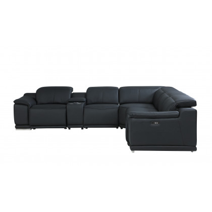 GUF 9762 3 Power Reclining 6pc Sectional with 1 Console - Black, Genuine Italian Leather