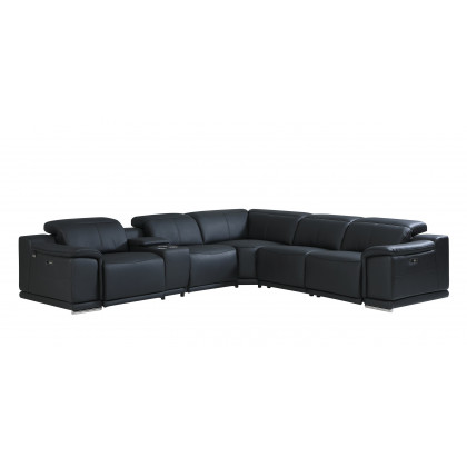 GUF 9762 3 Power Reclining 6pc Sectional with 1 Console - Black, Genuine Italian Leather