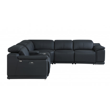 GUF 9762 3 Power Reclining 6pc Sectional with 1 Console - Black, Genuine Italian Leather